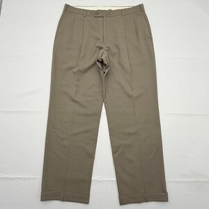 Brooks Brothers 1818 Madison Wool Dress Pants Mens 36x29 Tan‎ Pleated Cuffed